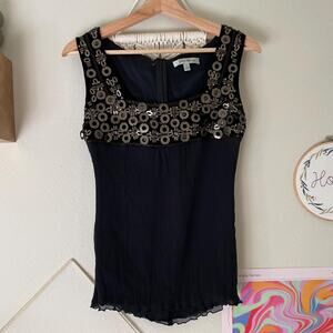 90s silk beaded pleated tank top boho chic modern medieval | size s